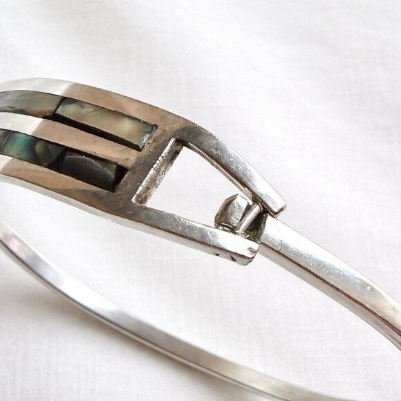 Vintage Taxco Mexico 925 Sterling Silver Abalone Bangle - Picture 6 of 13